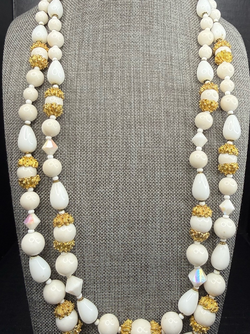 Elegant Cream & Gold Beaded Long Necklace - Women Jewelry